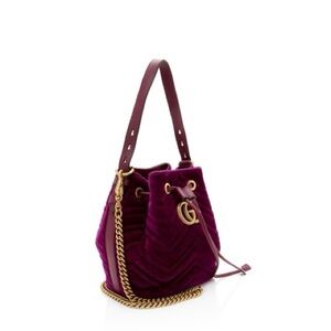 Gucci Pink Velvet Drawstring Bucket Bag with Gold Chain